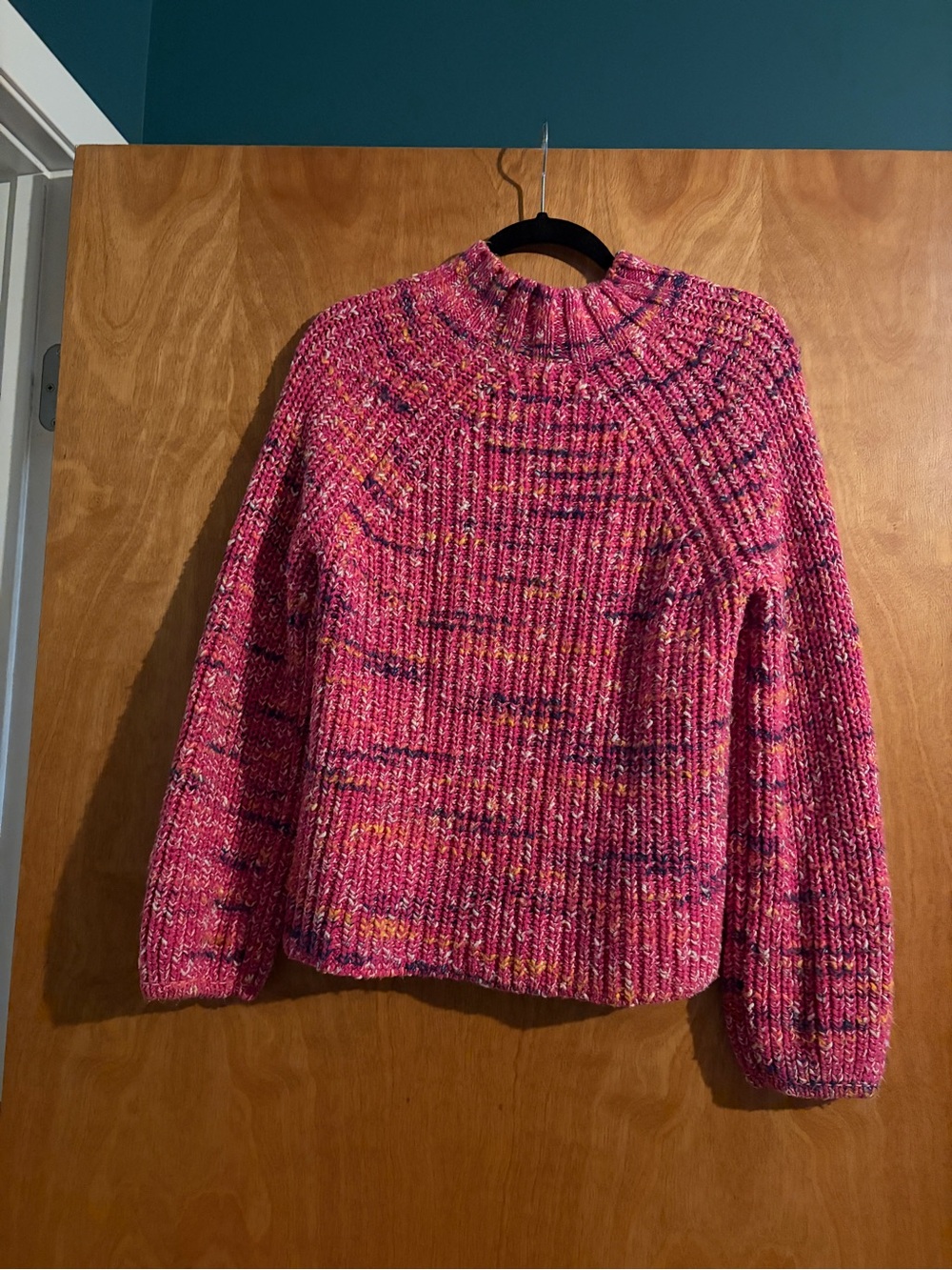Gap Marled Turtleneck Multi Pink Yarn Knit Balloon Sleeve Relax Thick Sweater